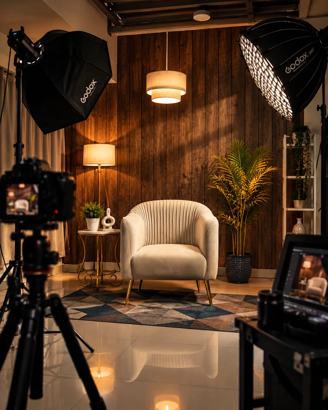 Actual premium navy wall seating set for creator videos